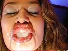 Bukkake harlots drool and swallow cum