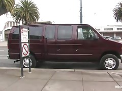 People walk near that van and nobody pays it attention but inside that car something sexy is taking place. Two nasty doxies are having some lesbo love as one of them spread her legs and the other gives her a unfathomable pussy fisting. They use sex toys to make things interesting but what if a dude will discover them?