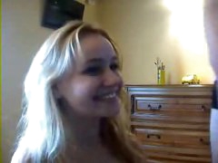 Blond GF sucks until he squirts