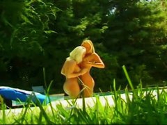 Hot lesbo blondes have sex in pool