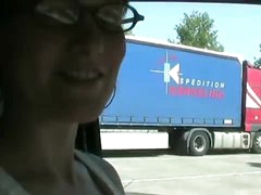 Skirt gal sucks jock at truck stop